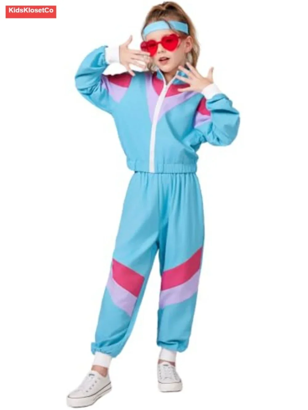 Retro Windbreaker Set for Girls 80s 90s Costume Track Suit Jacket Pants Headband